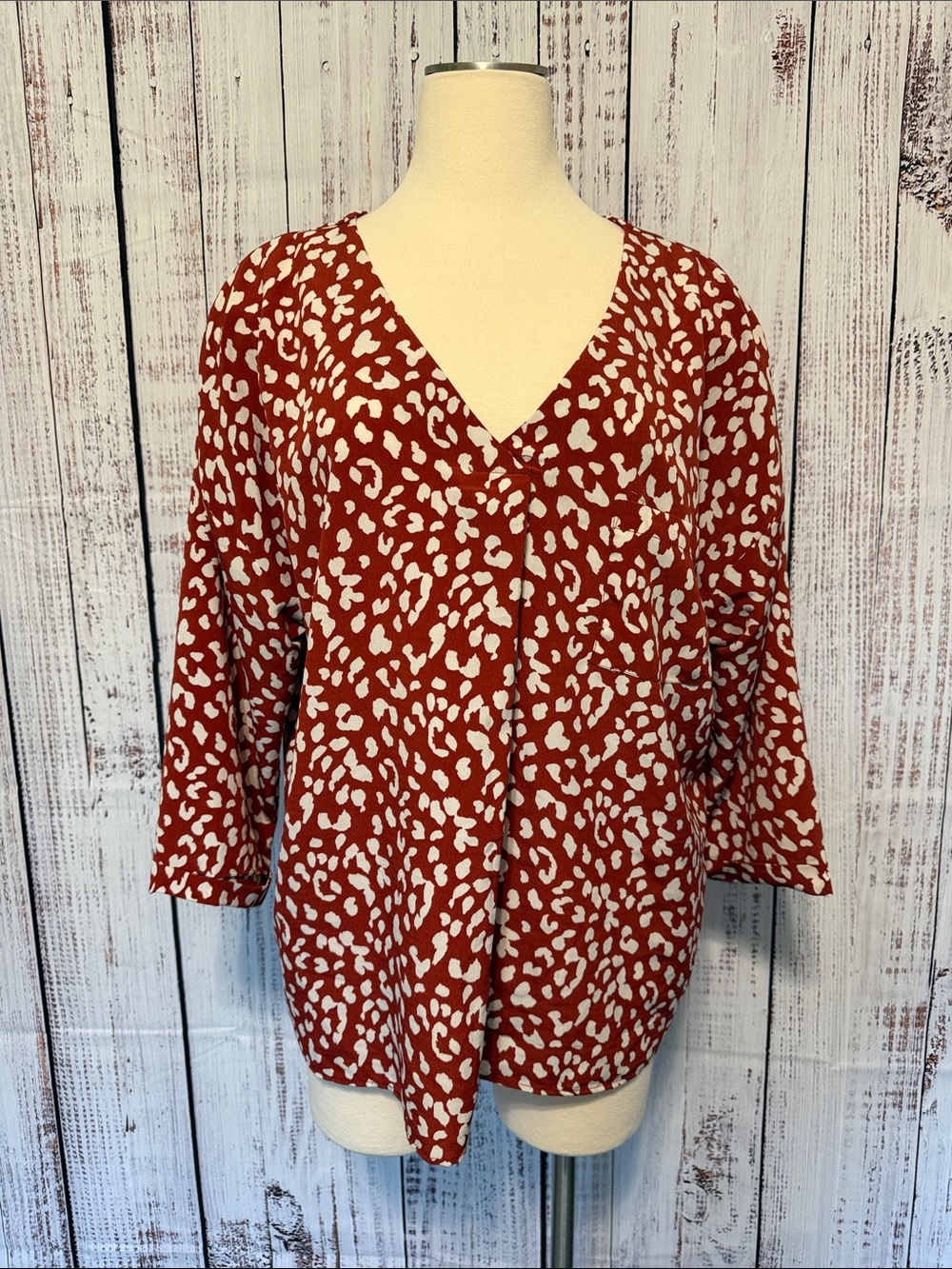 V-Neck Rust Red Leopard Print Blouse - Picture 1 of 6